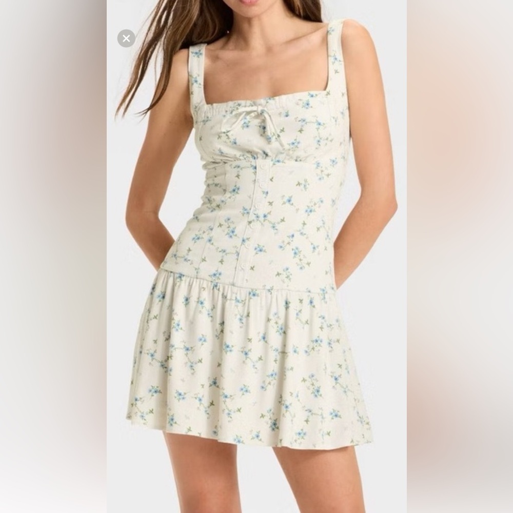 Wild Fable White and Blue Floral Mini Skirt